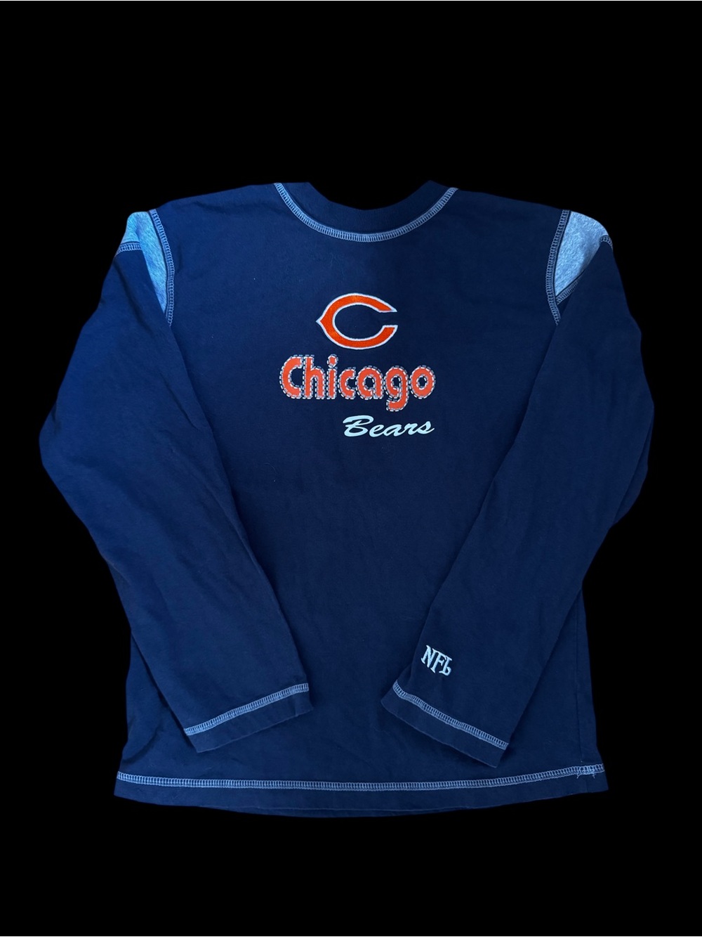 NFL Navy Blue Chicago Bears Long Sleeve Tee with Orange Logo